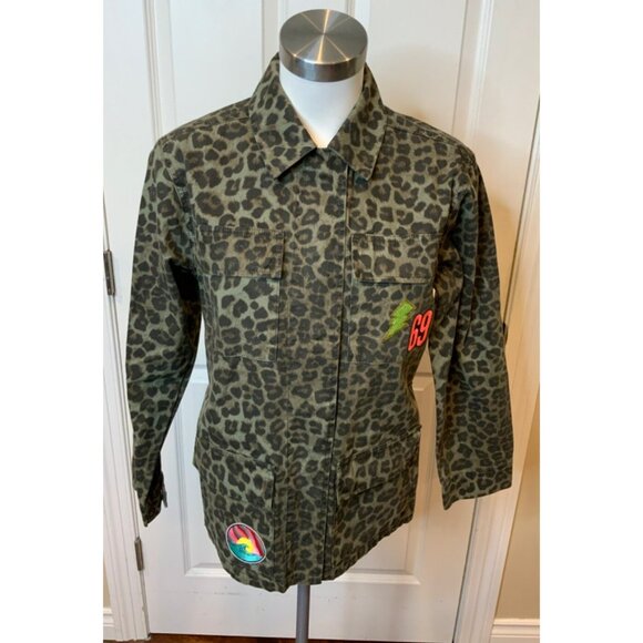 Good American Gray & Brown Animal Print Snap Button-Up Jacket W/ Patches Size XS - Picture 1 of 8